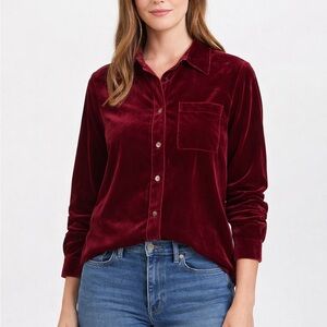 Anthropologie Maeve Burgundy Velvet Button-Up Blouse Size 4